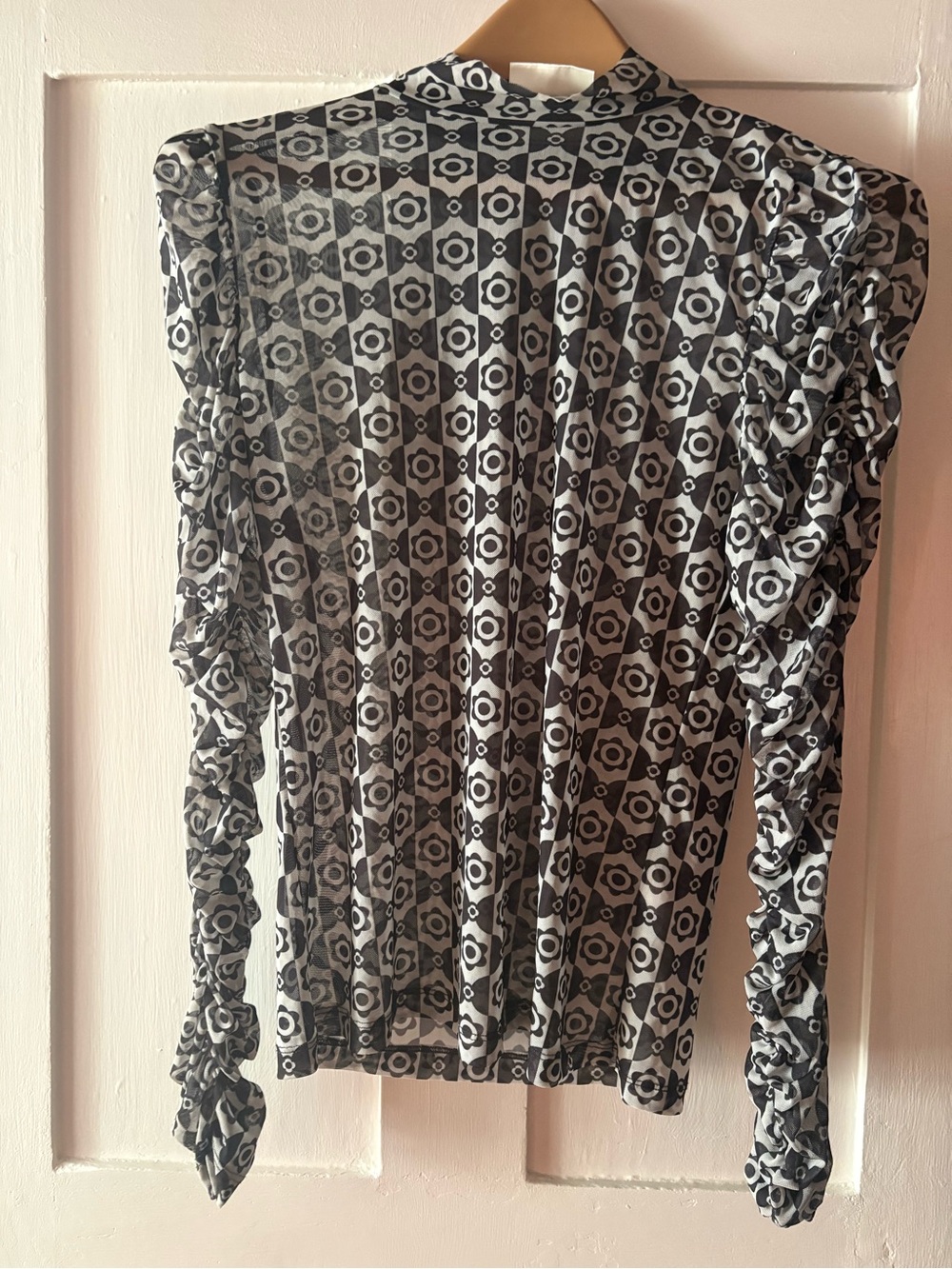 Anthropologie Black & White Geometric Ruched Long-Sleeve Top